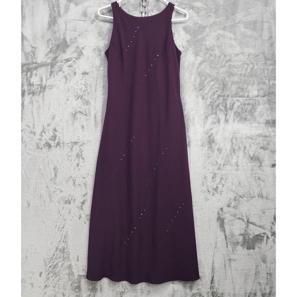 Vintage 90s Virgo Dress Womens 6 Purple Wine Halter Maxi Rhinestone Gems Formal - Picture 1 of 13